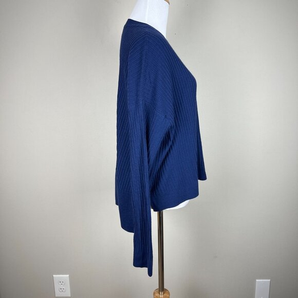 Nordstrom Collection Sweater Top Womens Large Blue Merino‎ Wool Dolman High Low - Picture 5 of 12